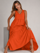Vestido maxi con volantes y escote en V para mujer verano