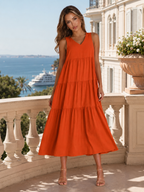 Robe maxi à volants et col en V pour femme été