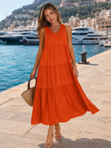 Vestido maxi con volantes y escote en V para mujer verano