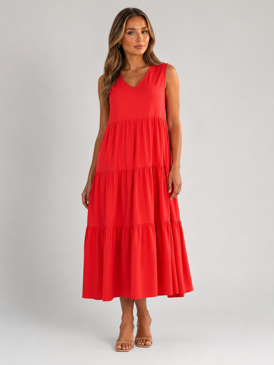 Robe maxi à volants et col en V pour femme été