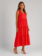Robe maxi à volants et col en V pour femme été