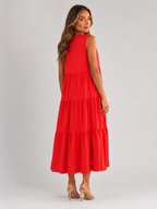 Robe maxi à volants et col en V pour femme été