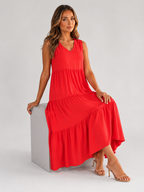 Robe maxi à volants et col en V pour femme été