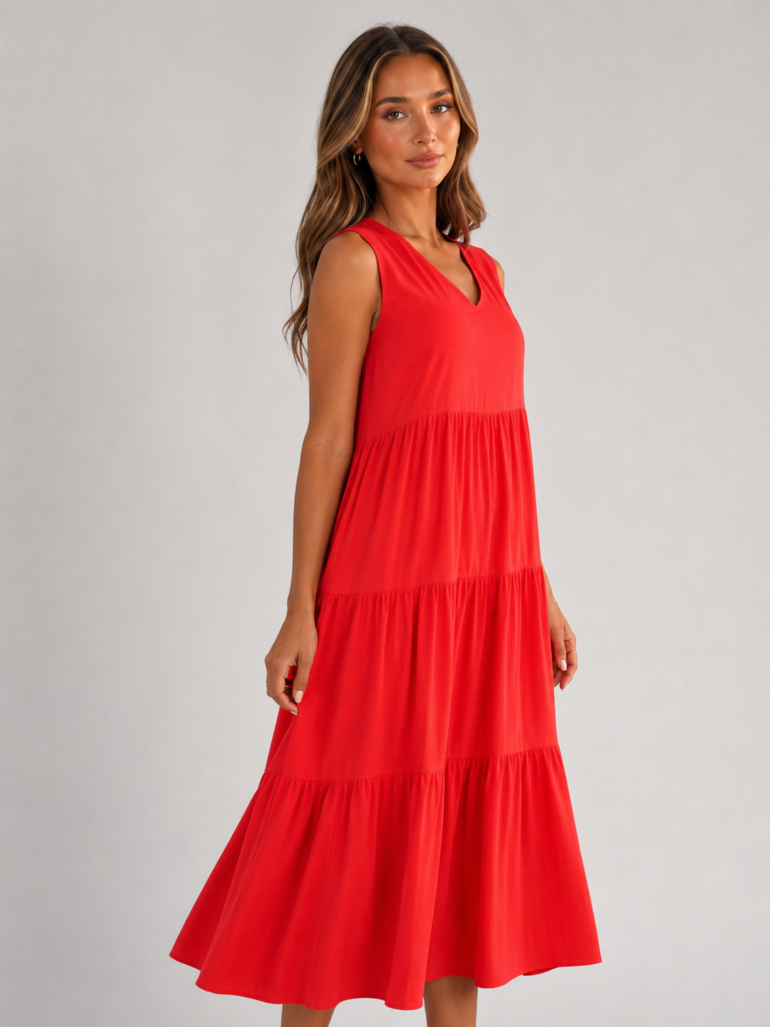 Robe maxi à volants et col en V pour femme été