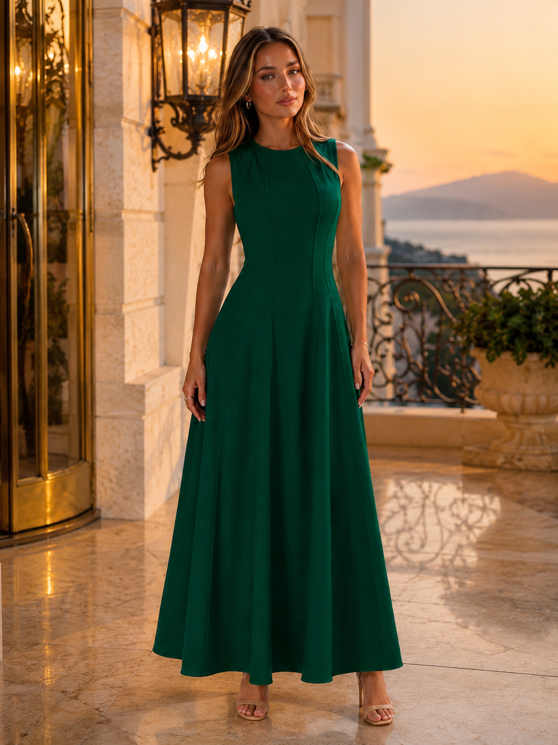 Ruched Sleeveless A Line Maxi Dress Summer Women