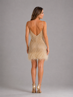 Sequin Fringe Feather Trim Mini Dress Cocktail Women