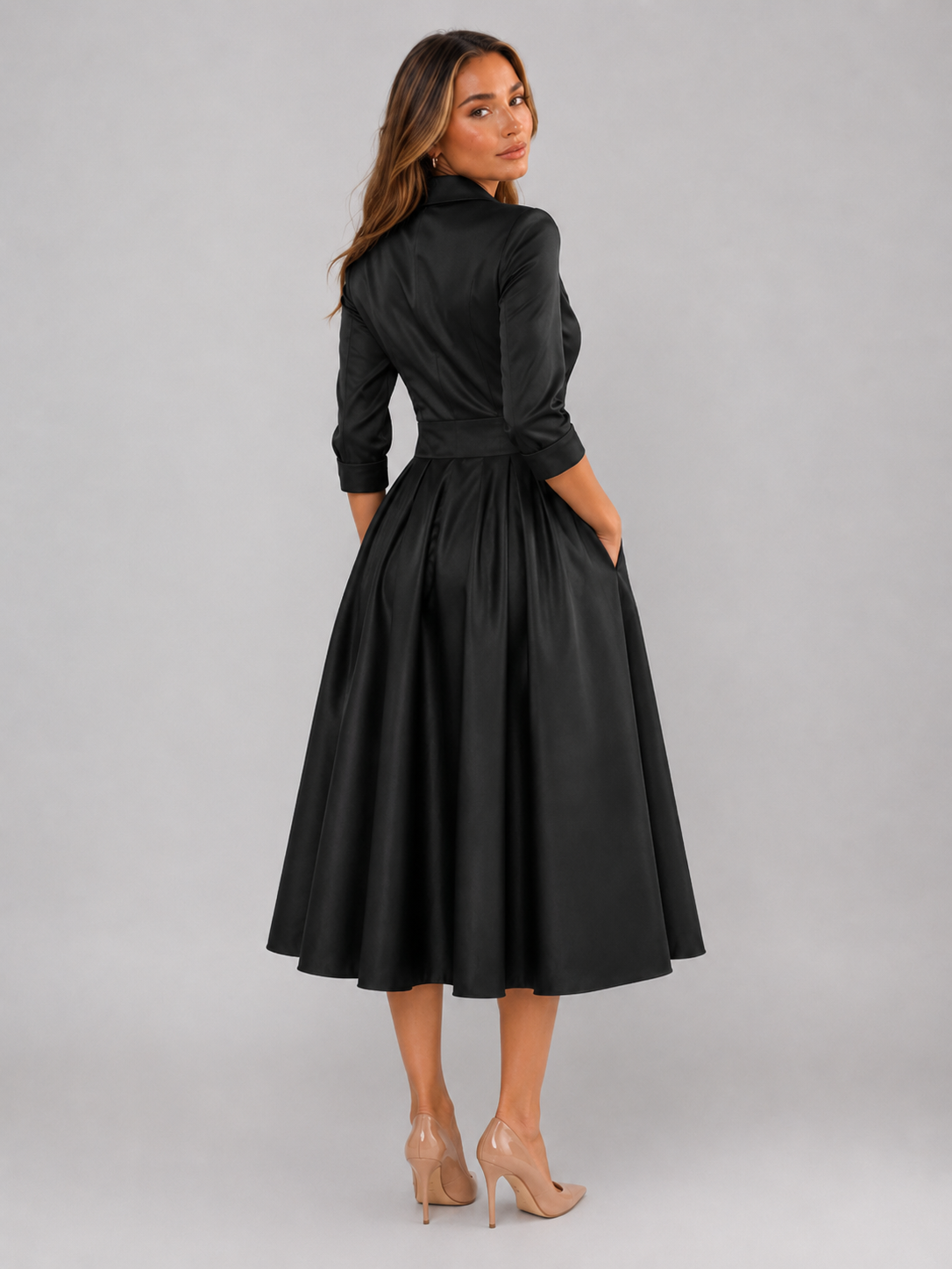 Satin Feel Wrap Midi Dress Wedding Guest