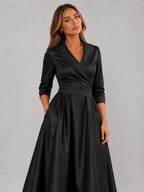 Satin Feel Wrap Midi Dress Wedding Guest