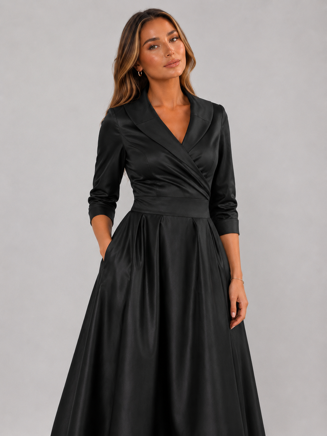 Satin Feel Wrap Midi Dress Wedding Guest