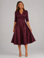 Satin Feel Wrap Midi Dress Wedding Guest