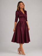 Satin Feel Wrap Midi Dress Wedding Guest