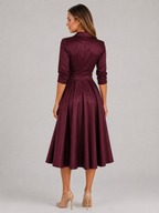 Satin Feel Wrap Midi Dress Wedding Guest