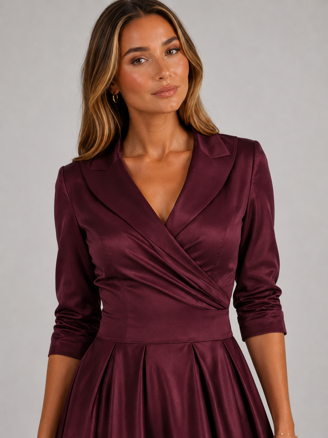 Satin Feel Wrap Midi Dress Wedding Guest