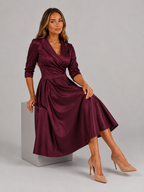Satin Feel Wrap Midi Dress Wedding Guest