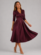 Satin Feel Wrap Midi Dress Wedding Guest