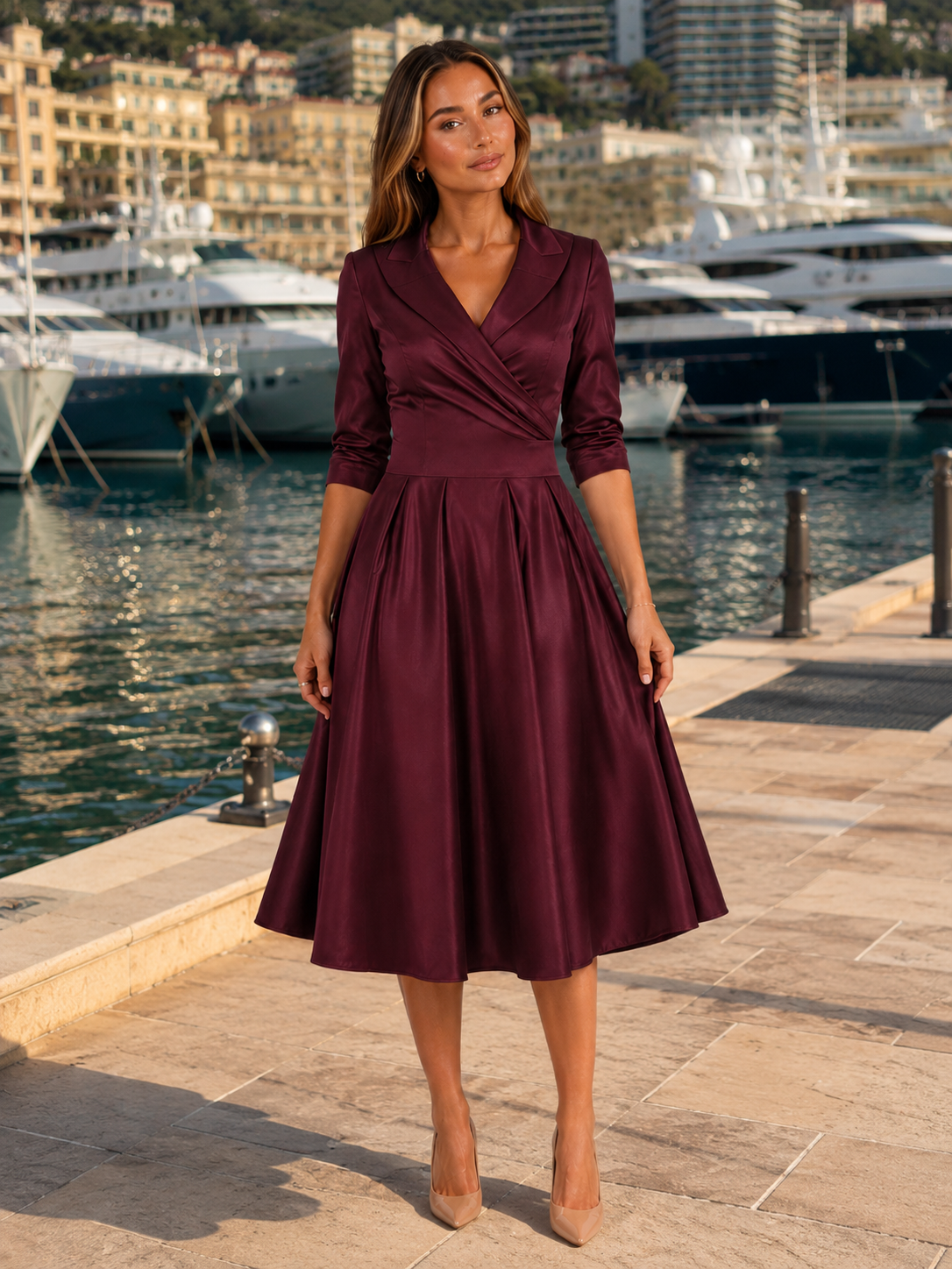 Satin Feel Wrap Midi Dress Wedding Guest