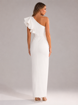 Vestido midi de un solo hombro con volantes para cóctel mujer