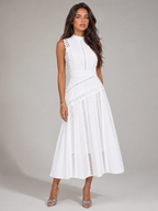 Vestido midi sin mangas de encaje para cóctel mujer