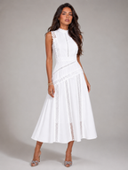 Vestido midi sin mangas de encaje para cóctel mujer