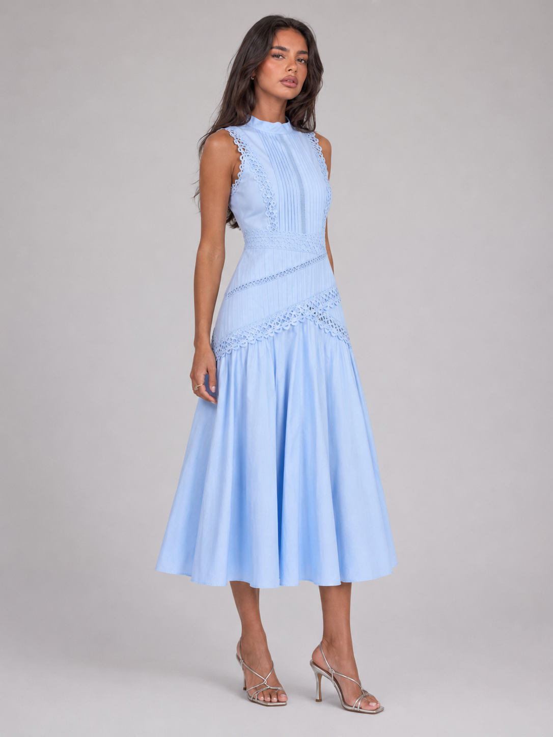 Vestido midi sin mangas de encaje para cóctel mujer