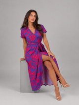 Robe midi portefeuille fleurie pour femme été
