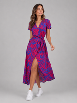 Robe midi portefeuille fleurie pour femme été