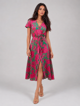 Robe midi portefeuille fleurie pour femme été