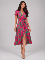 Robe midi portefeuille fleurie pour femme été