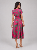Robe midi portefeuille fleurie pour femme été