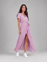 Robe midi portefeuille fleurie pour femme été