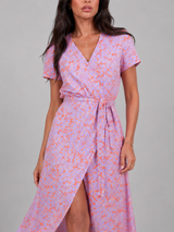 Robe midi portefeuille fleurie pour femme été