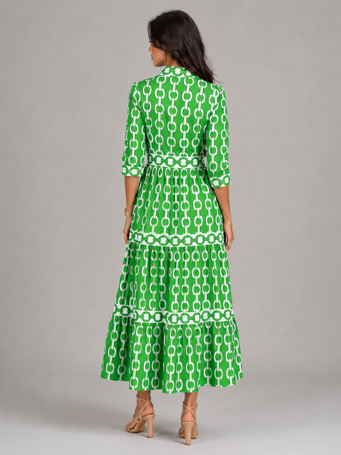 Robe midi imprimé chaîne pour femme été