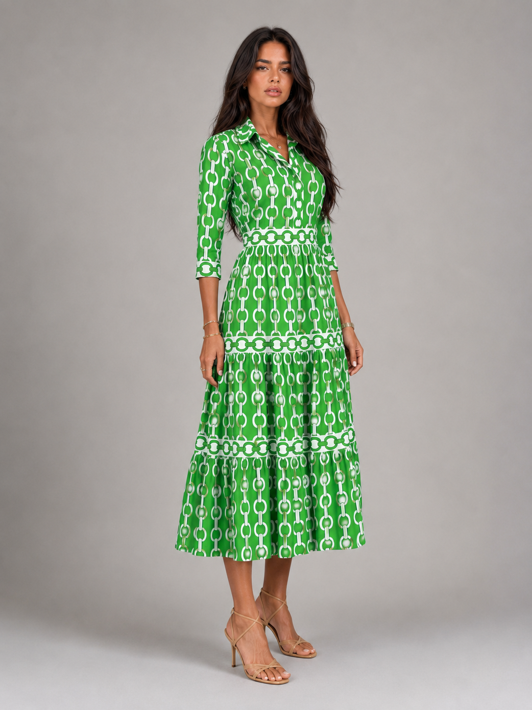 Robe midi imprimé chaîne pour femme été