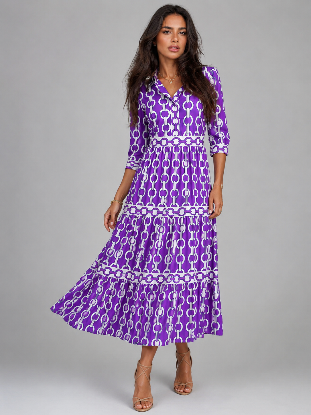 Robe midi imprimé chaîne pour femme été