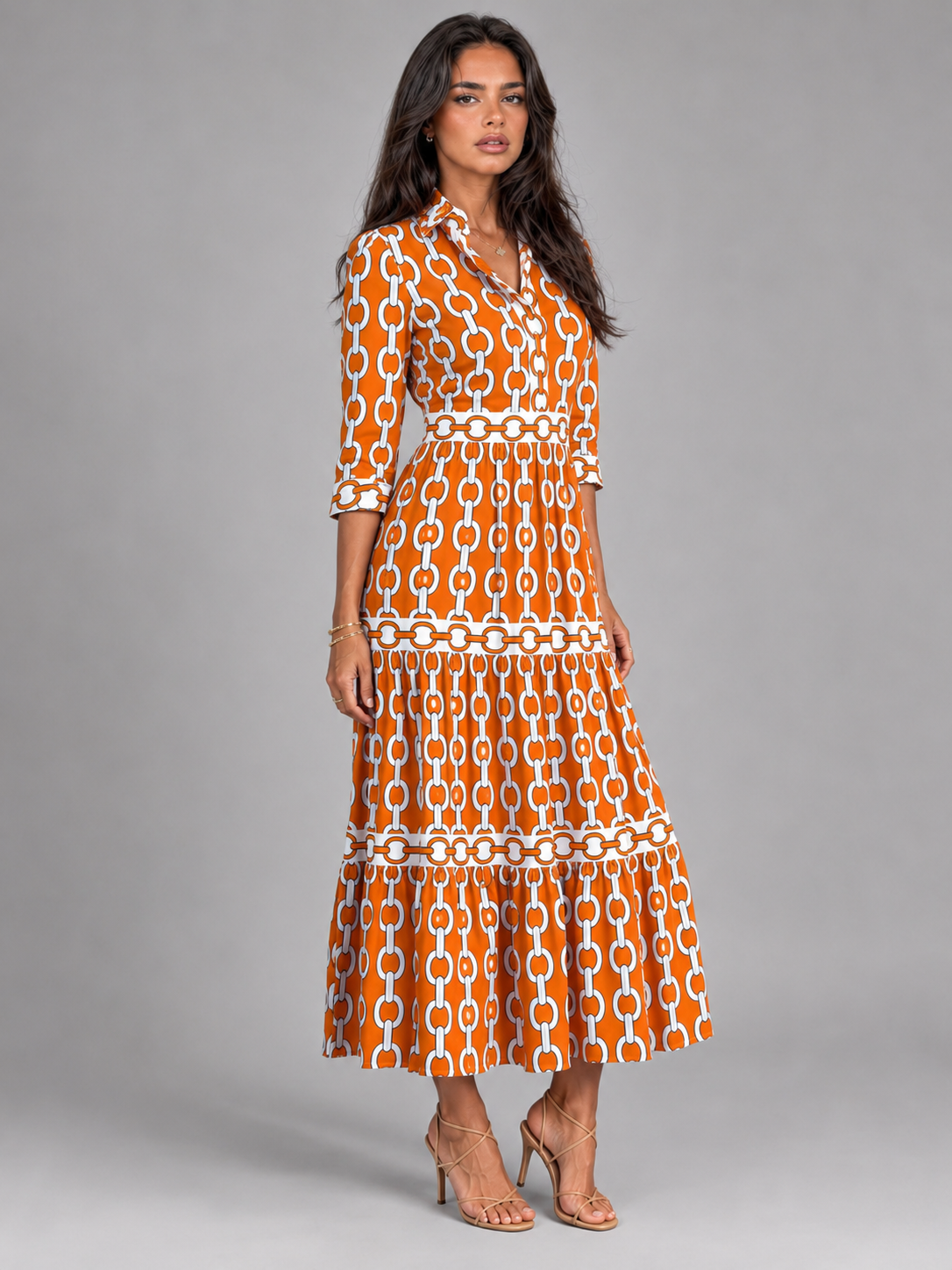 Robe midi imprimé chaîne pour femme été