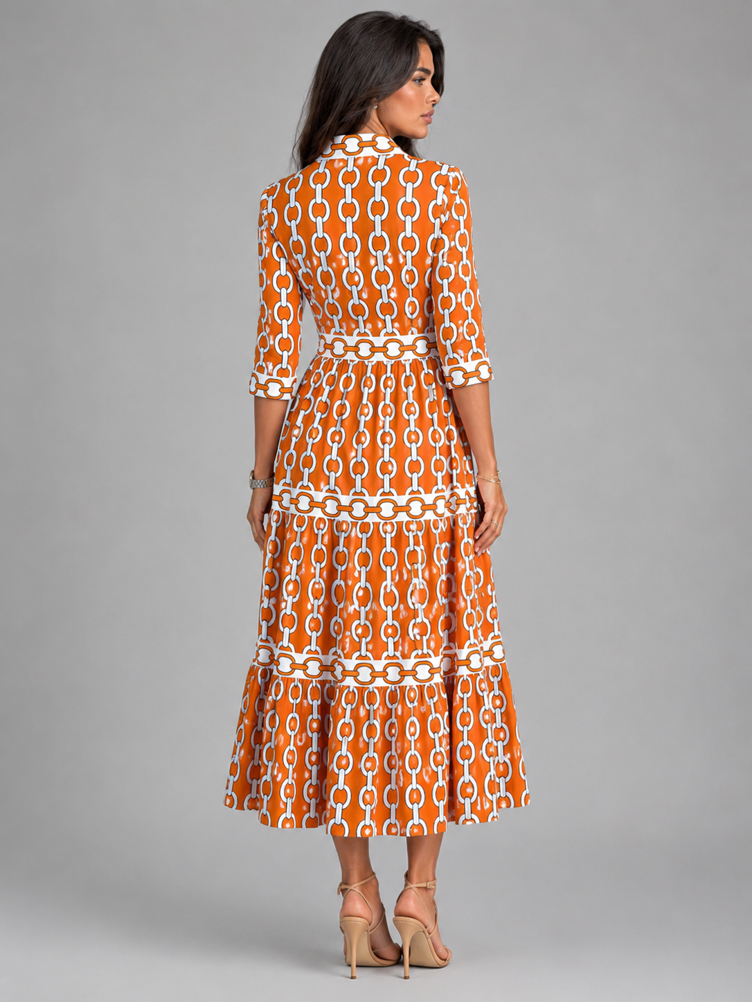 Robe midi imprimé chaîne pour femme été
