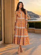 Robe midi imprimé chaîne pour femme été