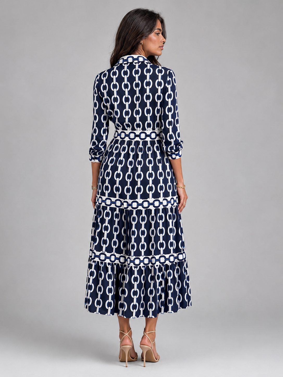 Robe midi imprimé chaîne pour femme été