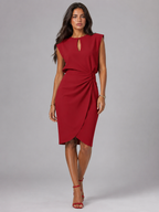 Keyhole Neck Ruched Midi Dress Cocktail Women