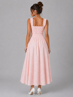Vestido midi floral con textura y cintura fruncida para mujer verano