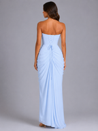 Vestido maxi drapeado sin tirantes para invitada de boda