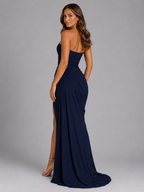 Vestido maxi drapeado sin tirantes para invitada de boda