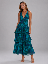 Robe maxi en mousseline à volants fleurie pour femme été