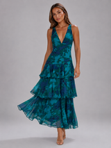 Robe maxi en mousseline à volants fleurie pour femme été