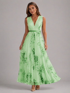 Robe maxi plissée en ligne A fleurie pour invitée de mariage