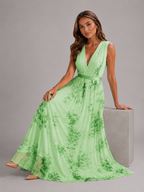 Robe maxi plissée en ligne A fleurie pour invitée de mariage