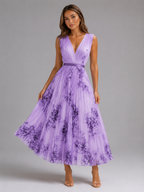 Robe maxi plissée en ligne A fleurie pour invitée de mariage