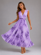 Robe maxi plissée en ligne A fleurie pour invitée de mariage