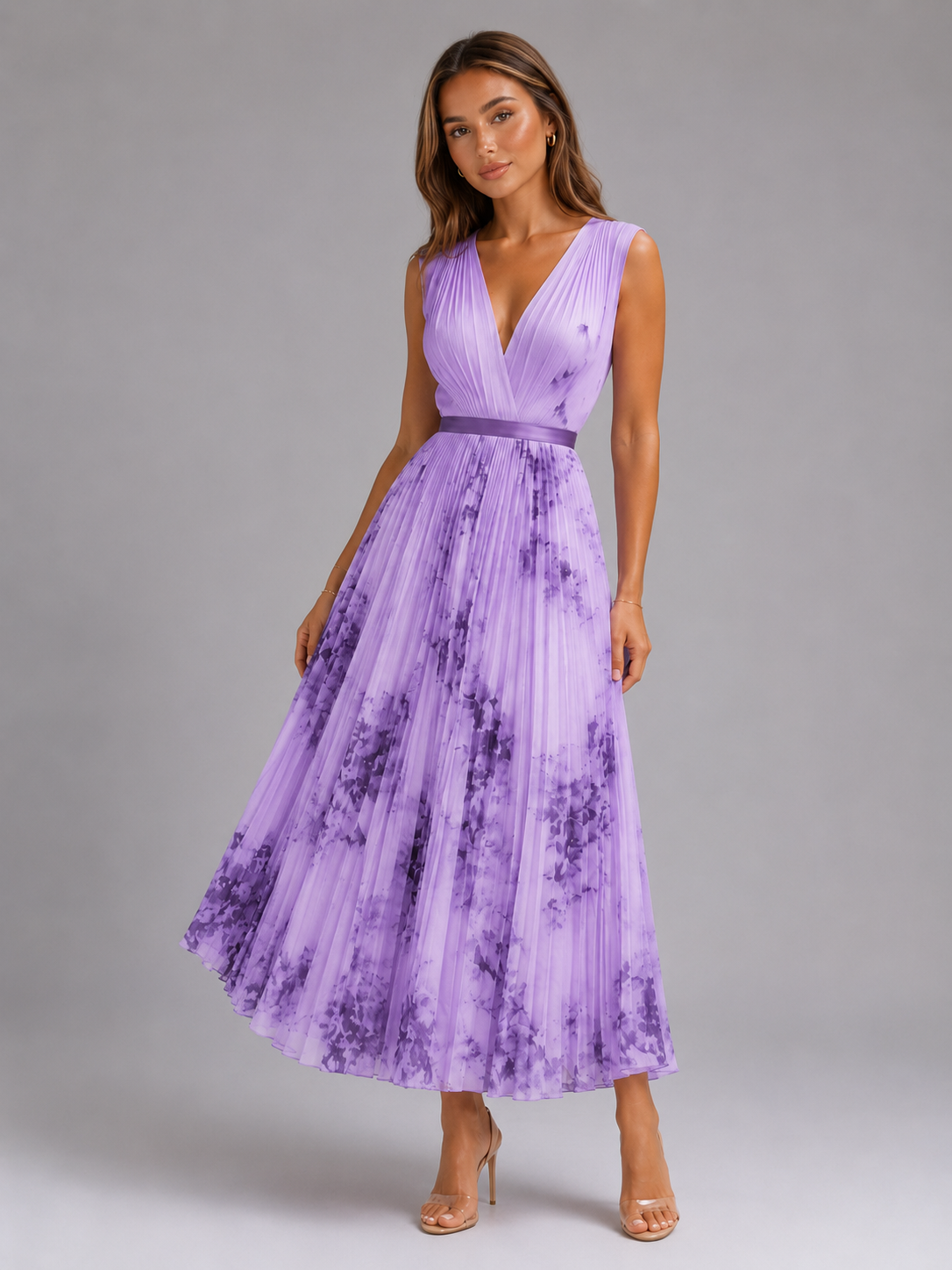 Robe maxi plissée en ligne A fleurie pour invitée de mariage