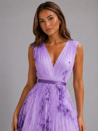 Robe maxi plissée en ligne A fleurie pour invitée de mariage